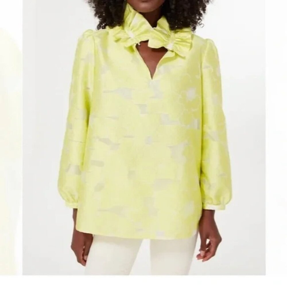 Tuckernuck Citron Jacquard Ruffle Neck Bouvier Blouse size XXL 2XL NWT